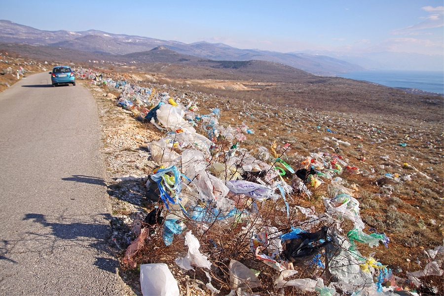 discarded-plastic-bags-along-a-roadside