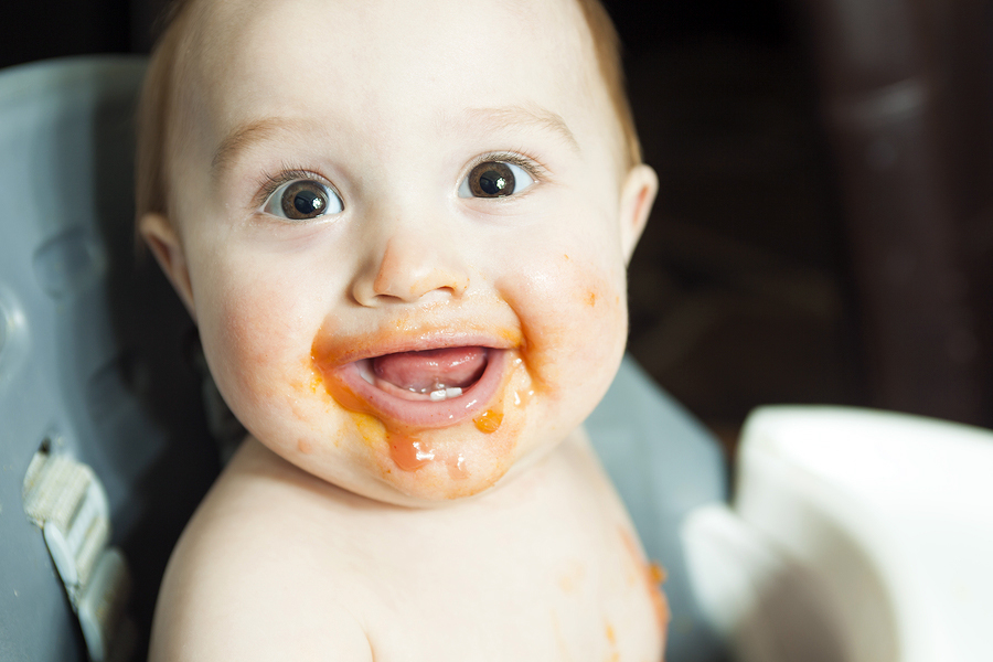 Baby eats homemade baby food