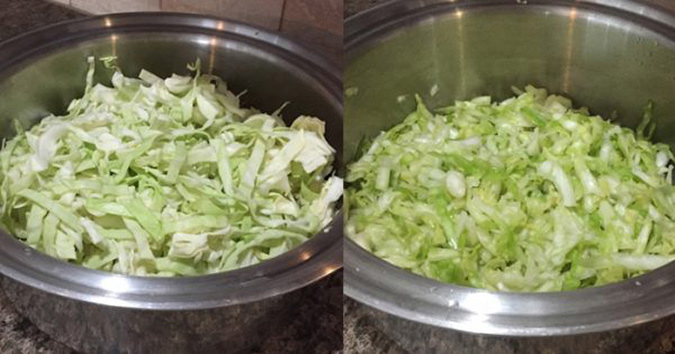 For DIY sauerkraut, place chopped cabbage in a large bowl or pot to create the brine. (The Grow Network)
