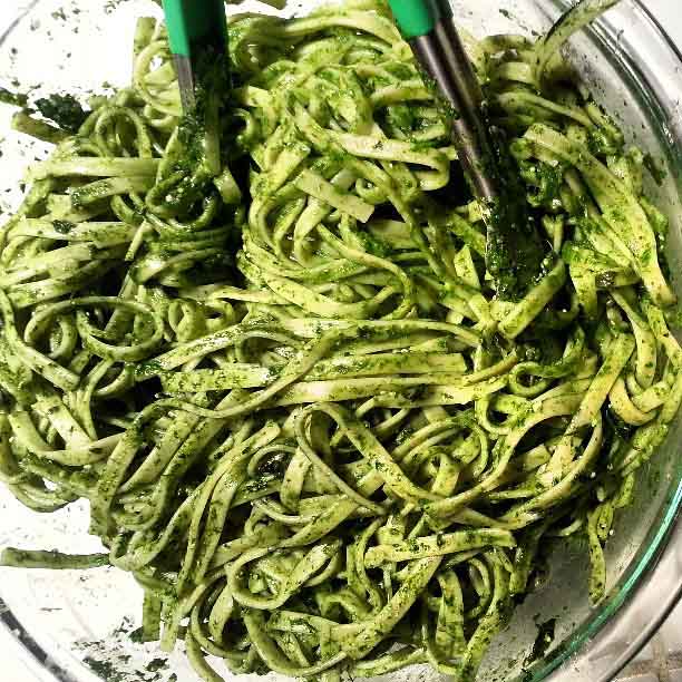 Fettuccini dressed with stinging nettle pesto (The Grow Network)
